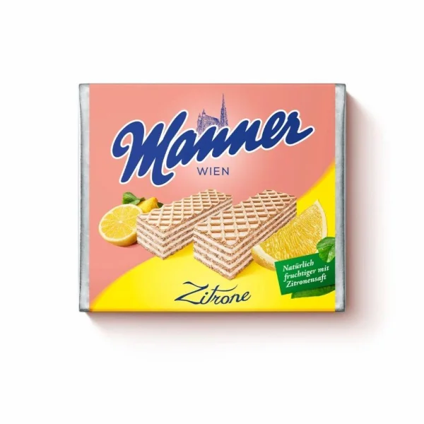 Вафлі сендвіч Шоколадні Manner Wien Zitrone Lemon Маннер ВІденьські з лимонно-ванільним кремом 4шт 75г - 1