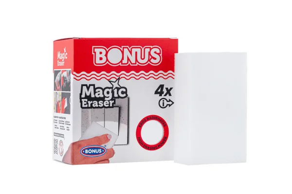 Губка з Меламіном та піною для глибокого Очищення та видалення клею Bonus Melamine Magic Eraser 4x Бонус Універсальні 4шт - 1