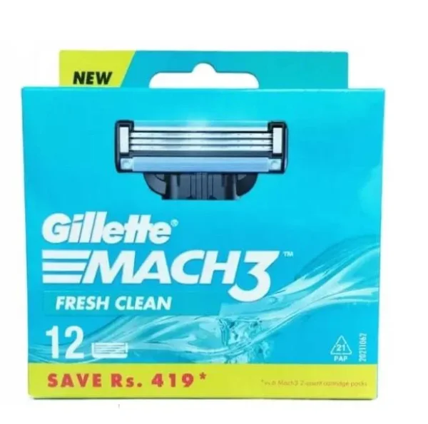 Касети Леза змінні Бритви Чоловічі Gillette Mach3 Fresh Clean Cartrige Джілет Картріджі одноразові Змащувальна змужка 3леза 12шт - 1