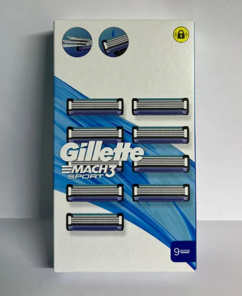 Касети Леза змінні Бритви Чоловічі Gillette Mach3 Sport Cartrige Джілет Картріджі одноразові Змащувальна змужка 3леза 9шт - 1