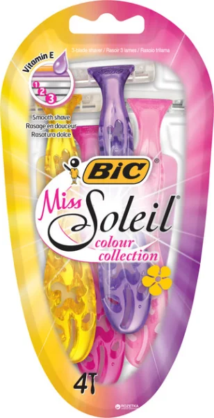 Бритви для гоління Жіночі Bic Miss Soleil colour collection Бік кольори Белл Солейл станки одноразові Змащувальна змужка 4леза 4шт - 2
