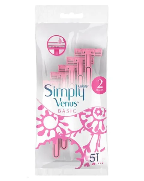 Бритви для гоління Жіночі Gillette Simply Venus Basic станки одноразові Змащувальна змужка 2леза 5шт - 1