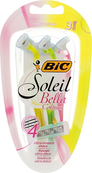 Бритви для гоління Жіночі Bic Soleil Bella Colours Бік кольори Белла Солейл станки одноразові Змащувальна змужка 4леза 3шт - 1