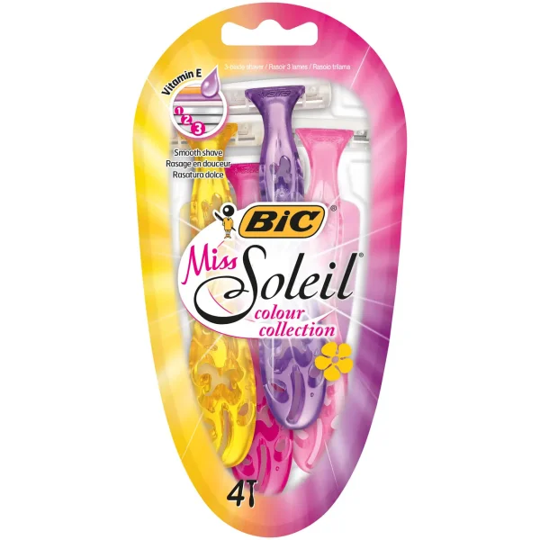 Бритви для гоління Жіночі Bic Miss Soleil colour collection Бік кольори Белл Солейл станки одноразові Змащувальна змужка 4леза 4шт - 1