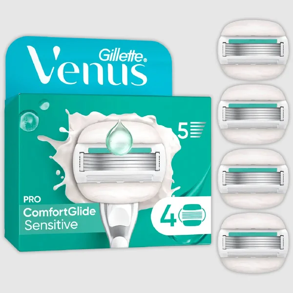 Касети Леза змінні Бритви Жіночі Gillette Venus Pro Comfortglide Sensitive 4Pac Картріджі одноразові Змащувальна змужка 5лез 4шт - 1