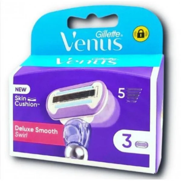 Касети Леза змінні Бритви Жіночі Gillette Venus Deluxe Smooth Swirl Skin cushion Картріджі одноразові Змащувальна змужка 5лез 3шт - 1
