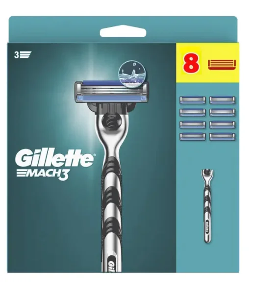 Набір Бритва для гоління та Касети Чоловіча Gillette Mach3 Джілет станок Змащувальна змужка 3леза 8шт - 1