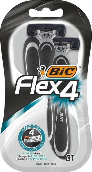 Бритви для гоління Чоловічі Bic Flex4 Nano Бік Флекс4 Нано станки Змінні головки Змащувальна змужка 4леза 3шт - 1