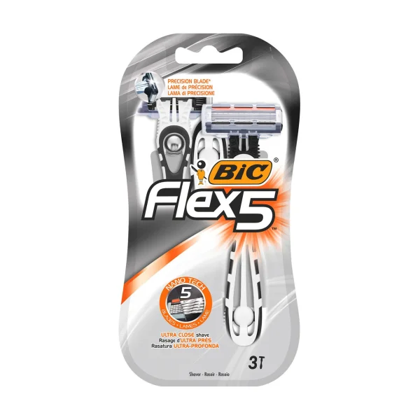 Бритви для гоління Чоловічі Bic Flex5 Nano Бік Флекс5 Нано станки змінні головки Змащувальна змужка 5лез 3шт - 1