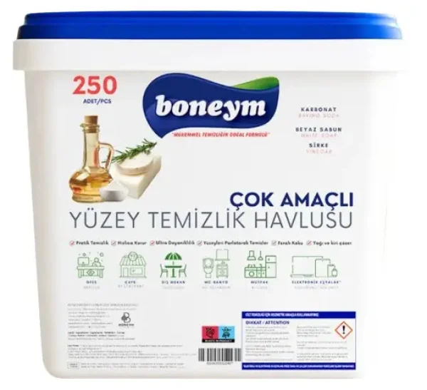 Серветки для прибирання Універсальні Професійні Boneym cok amacli Marsiglia Бонейм Вологі Марсельське мило Відро з Клапаном 250шт - 1