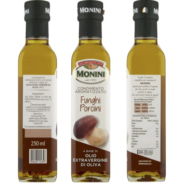 Оливкова олія Ароматизована приправа Monini Funghi Porcini Extra Vergine Olio di Oliva Моніні холодний віджим Білі Гриби 250мл - 2