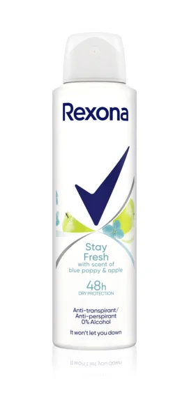 Жіночий аерозольний Антиперспірант Спрей Rexona Stay Fresh Blue poppy&Apple Scent 48h Рексона Залишайся свіжою Мак та Яблуко 150мл - 1