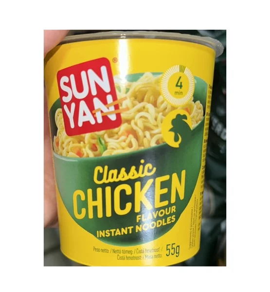 Локшина для Рамену Швидкого приготування Sun Yan Classic Chicken instant Flavour noodles Суп з макаронами смак Курка Стакан 55г - 1