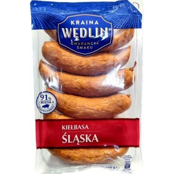 Колбаса для грилю напівкопчена Kraina Wedlin Selekt Kielbasa Slaska z Wiepr Країна Ведлін Селекційна свинина Ковбаски 6шт 450г - 1