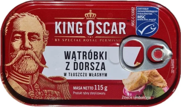 Печінка тріски King Oscar Norwegian Watrobki z Dorsza w Tłuszczu Wlasnym Кінг Оскар в власному соці Омега-3 115г - 1