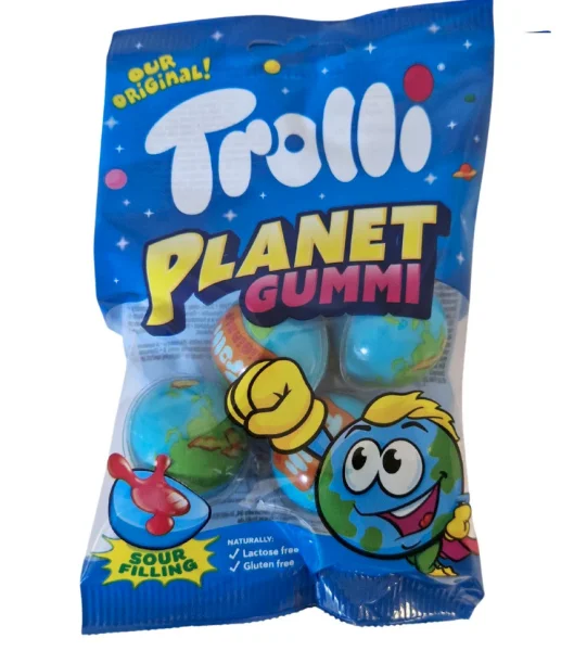 Жувальні гумки у формі космічних Планет Trolli Planet Gummi Sour Filling Тролі планети Кисла начинка 4шт 75г - 2