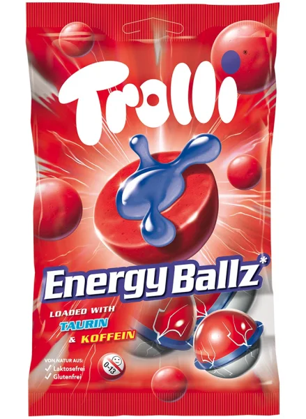 Жувальні гумки у формі Енергетичних Шарів Trolli Energy Balls Loaded with Taurin&Coffein Тролі шари з Таурином та кофеїном 4шт 75г - 1