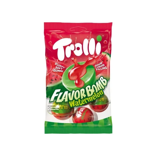 Жувальні гумки у формі бомб з Кавунів Trolli Flavor Bomb Watermelon Fluffy soft Gummy Тролі шари Кислувата рідка начинка 4шт 75г - 1