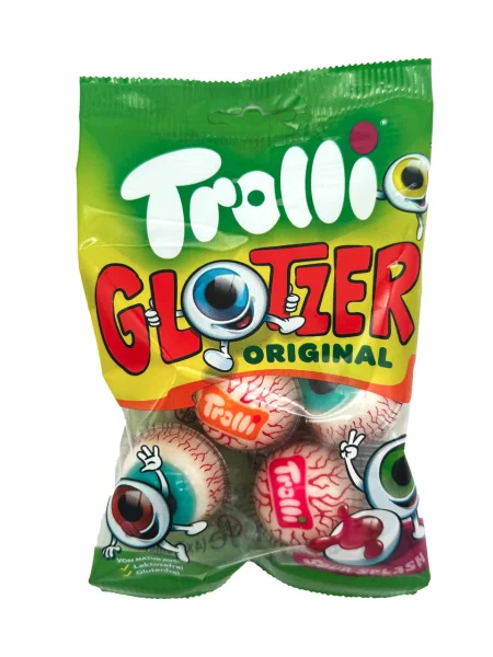 Жувальні гумки у формі Очей Trolli Glotzer Original Sour splash Gummy Тролі шари Кислувата рідка начинка 4шт 75г - 1