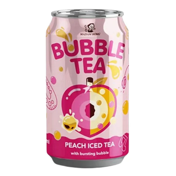 Напій Чай охолоджений з соком Madam Hong Lady Boba Bubble Iced Tea Peach with Bursting Bubble Мадам Хонг Персиковий Банка 315мл - 1