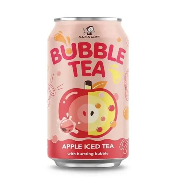 Напій Чай охолоджений з соком Madam Hong Lady Boba Bubble Iced Tea Apple with Bursting Bubble Мадам Хонг Яблучний Банка 315мл - 1
