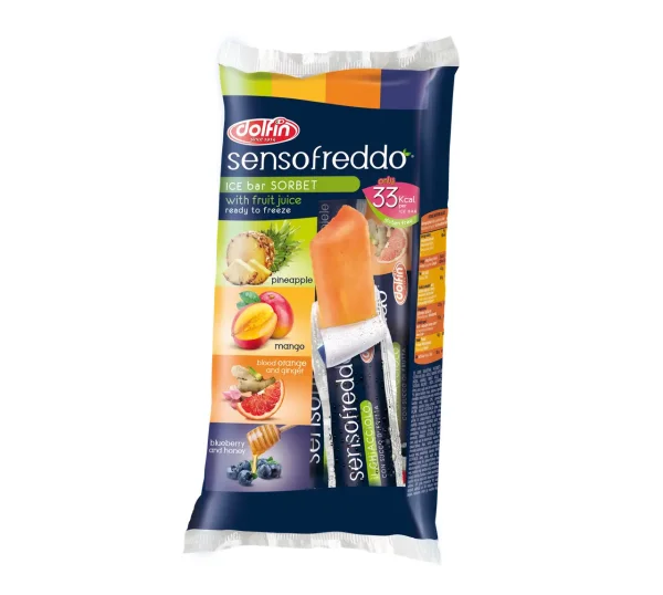 Морозиво з льоду Фруктове Dolfin Senso Freddo Ice Bar Sorbet Fruits Долфін палички для Замороження 4смаки 400г - 1