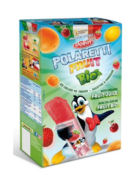 Морозиво льодяники Фруктове Dolfin Polaretti Fruit bio Ice Lollies Fruit Juice Долфін палички для Замороження 4смаки 10шт 400мл - 1