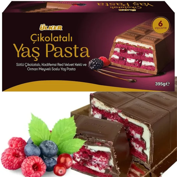 Торт Шоколадка сендвіч Турецький Ulker Chicolatari Yas Oasta Chocolate Улкер Червоний велетень Вершковий крем та лісові ягоди 395г - 1
