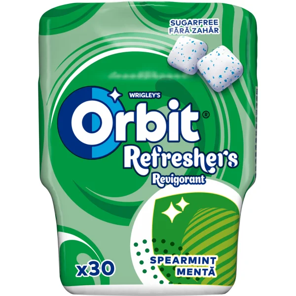 Жувальна гумка Подушки без Цукру Wrigleys Orbit Refreshers Revigorant Spearmint Орбіт жуйка біла БаблГам Мята ментол Коробка 30шт - 1