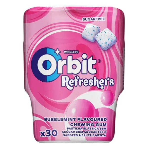 Жувальна гумка Подушки без Цукру Wrigleys Orbit Refreshers Revigorant Bubblemint Орбіт жуйка біла БаблГам Мята Коробка 30шт - 1