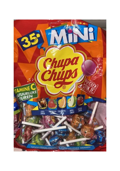Карамель на палочках Лаліпопс Міні Chupa Chups Mini Lollipops 5 Fruits Vitamin C Чупа чупс фруктовий мікс 5смаків 35шт - 1