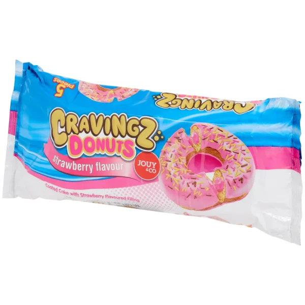 Тістечка Донатси міні кільця Jouy&Co Cravingz Donuts Strawberry Flavour Джоі Глазурь з вершково-полуничним кремом 5шт 200г - 1