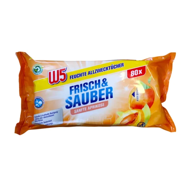 Серветки вологі для Прибирання Універсальні W5 Multi Surface allzwecktücher Frisch&Sauber Sanfte Aprikose В5 Клапан Абрикос 80шт - 1