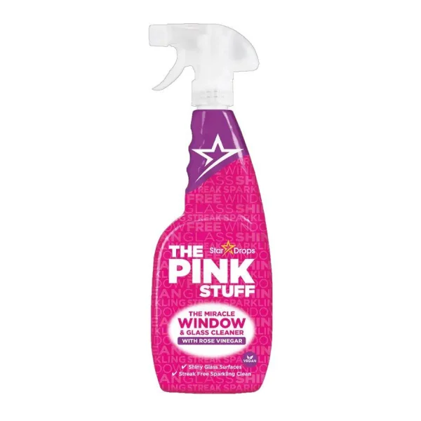 Засіб для чищення Вікон Дзеркал та Скла Спрей The Pink Stuff Miracle Windows&Glass Rose Vinegar Cleaner Пінк з рожевим Оцтом 750мл - 1