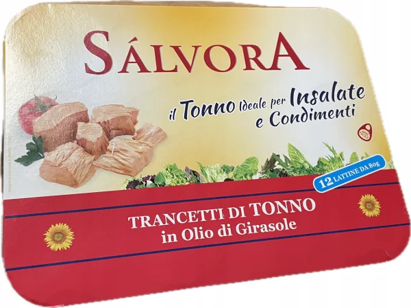 Тунець філе у Соняшниковій олії Salvora Trancetti di Tonno in Olio Di Girasole Сальвора Шматочки 12шт 960г - 1