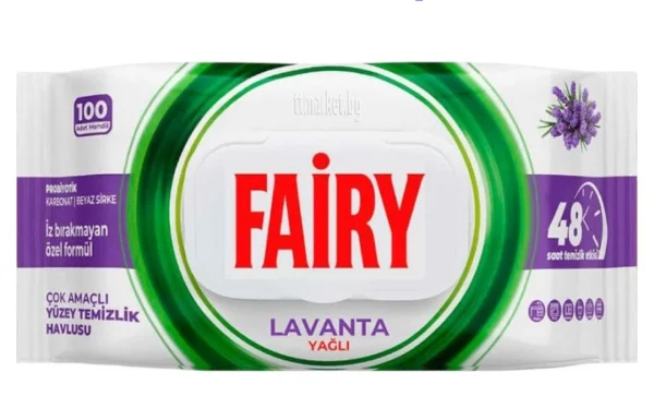 Вологі серветки для прибирання Універсальні Fairy Power Lavanta Yagli Фейрі плямовивідні оцет та сода Ароматизовані Лаванда 100шт - 1