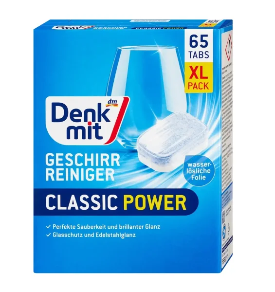 Капсули для Посудомийних машин Denkmit Geschirr Reiniger Classic Power Tabs XXL Денкміт таблетки Класична сила Безфосфатні 65шт - 1