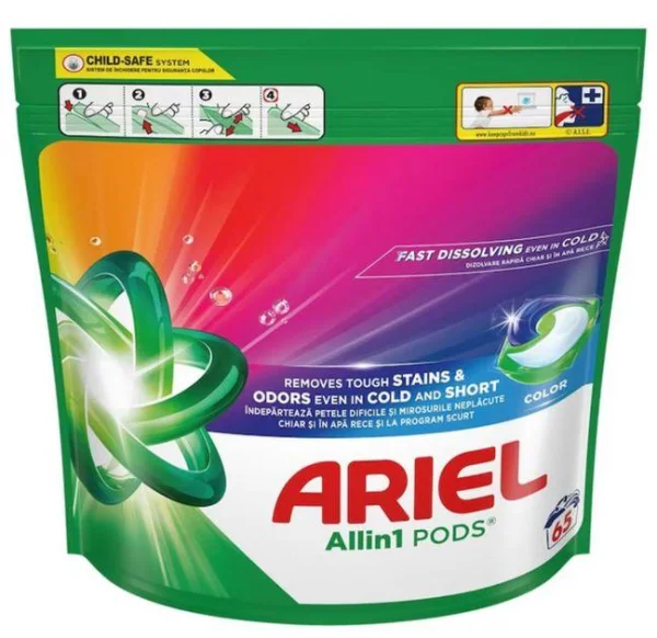 Капсули для прання Кольорових речей Ariel Pods All-in-1 Fast Dissolving Stain Remove Color Арієль швидкорозчинні Колор 65шт - 1