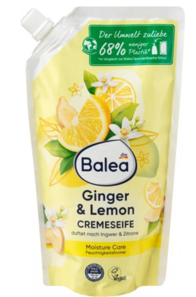 Крем-мило рідке Зволожуюче Balea Ginger&Lemon Cremeseife Moisture Care Балеа з ароматом Імбіря та Лимона Запаска 500мл - 1