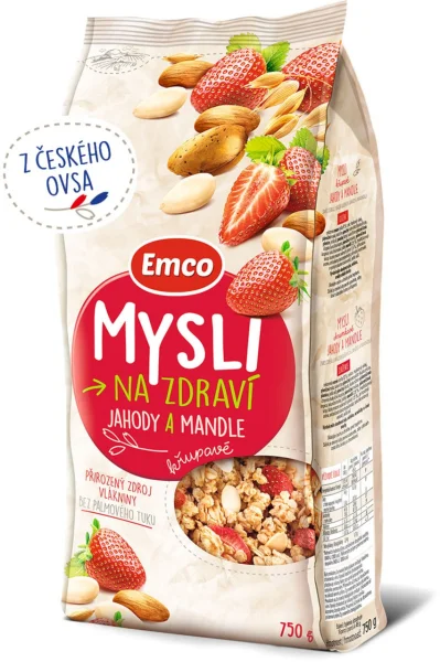 Мюслі Emco Mysli Na zdravi Jahody a Mandle Емко вівсяні Пластівці суміш Злаків Полуниця з мигдалем 750г - 1