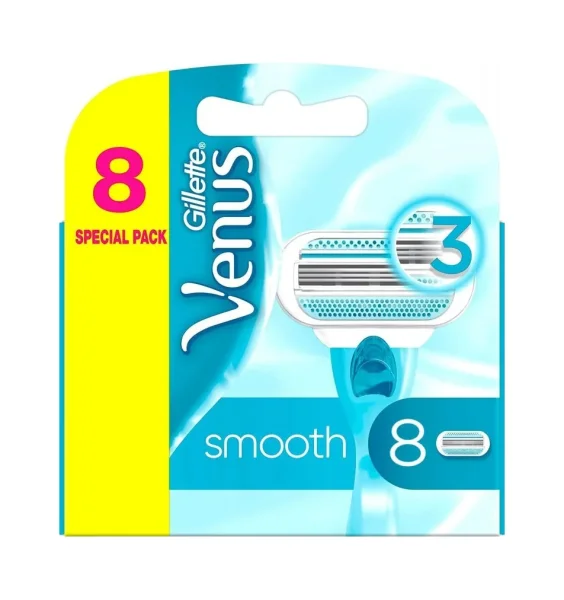 Касети Леза змінні Бритви Жіночі Gillette Venus Smooth 8 Special Pack Картріджі одноразові Змащувальна змужка 3лез 8шт - 1