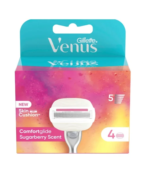 Касети Леза змінні Бритви Жіночі Gillette Venus Comfortglide Sugarberry Scent Skin cushion Картріджі гель Цукрова ягода 5лез 4шт - 1