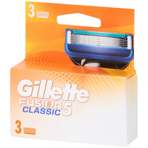 Касети Леза змінні Бритви Чоловічі Gillette Fusion5 Classic Cartrige Джілет Фьюжн Картріджі одноразові Змащувальна змужка 5лез 3шт - 1