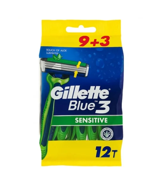 Бритви для гоління Чоловічі Gillette Blue3 Sensitive Comfort Gel Джілет Блу Сенсітів одноразові змужка АлоеВера 3леза 12шт - 2