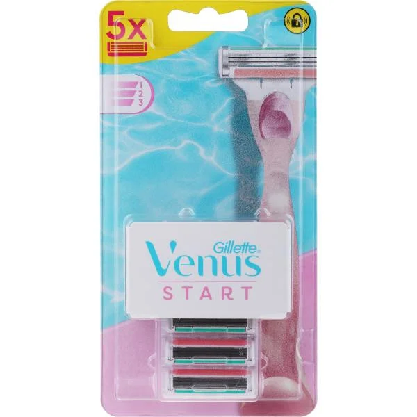 Бритва для гоління та Змінні касети Жіноча Gillette Venus Start 5+1 Вінус Набір одноразова Змащувальна змужка 3леза 5шт - 1