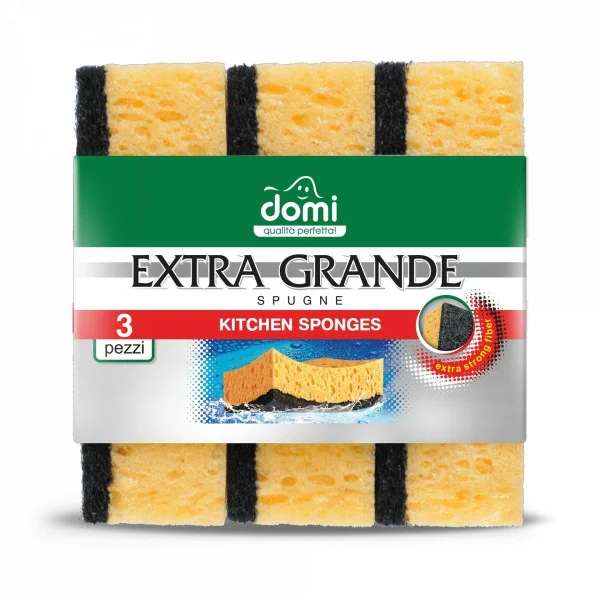 Губки кухонні Універсальні Domi Extra Grande Kitchen Sponges Strong Fiber Домі Екстра Міцне волокно Двохшарове полотно 3шт - 1