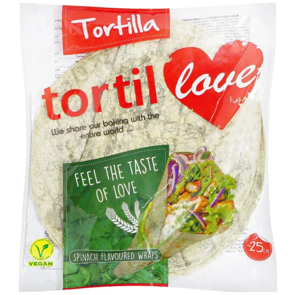Хлібці Тортилья з Пшеничного борошна гріль Tortilla Tortil Love Spinach Flavoured Wraps Тортілла млинці круглі з Шпинатом 25см 4шт - 1