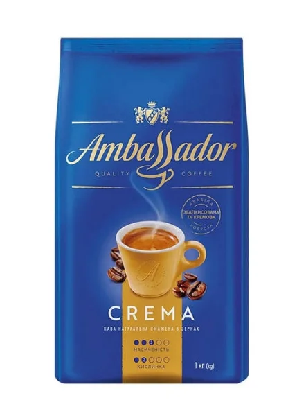 Кава в зернах Ambassador Crema Quality Coffe Амбассадор Крема купаж Арабіки та Робусти 1кг - 1