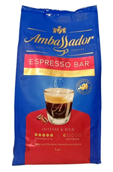 Кава в зернах Ambassador Espresso Bar Quality Coffe Home Expert Series Амбассадор Еспрессо купаж Арабіки та Робусти Інтенсивна 1кг - 1