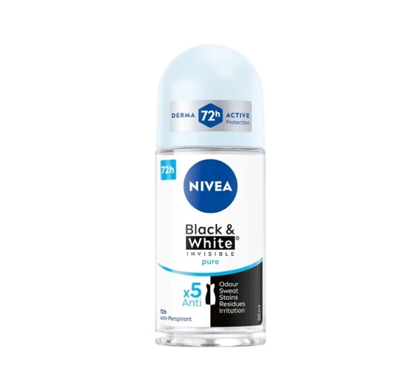 Антиперспірант Шариковий Nivea Black&White Invisible pure Derma Active Protection 72h Нівеа невидимий для Білого та Чорного 50мл - 1